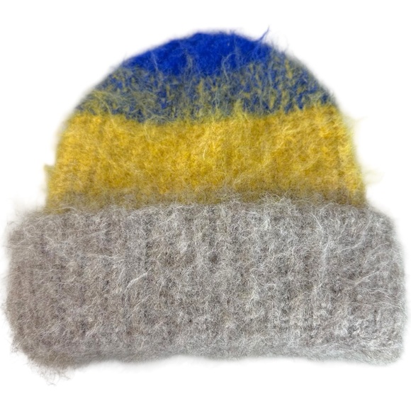 Free People Icing Beanie in Blue Gold NWT Stripes Wool Fall Winter Bohemian - Picture 7 of 9